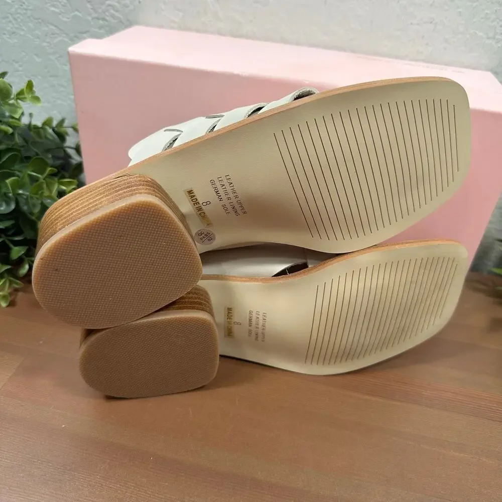 INTENTIONALLY BLANK Women's Kelly Woven Leather Sandals Cream Size 8